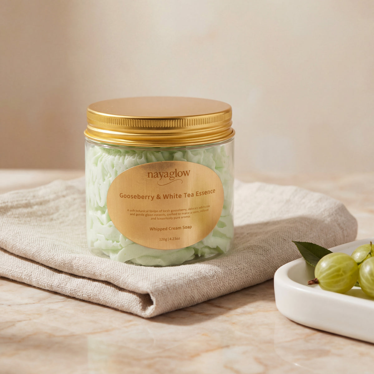 Gooseberry & White Tea – Luxury Whipped Cream Soap (120g)